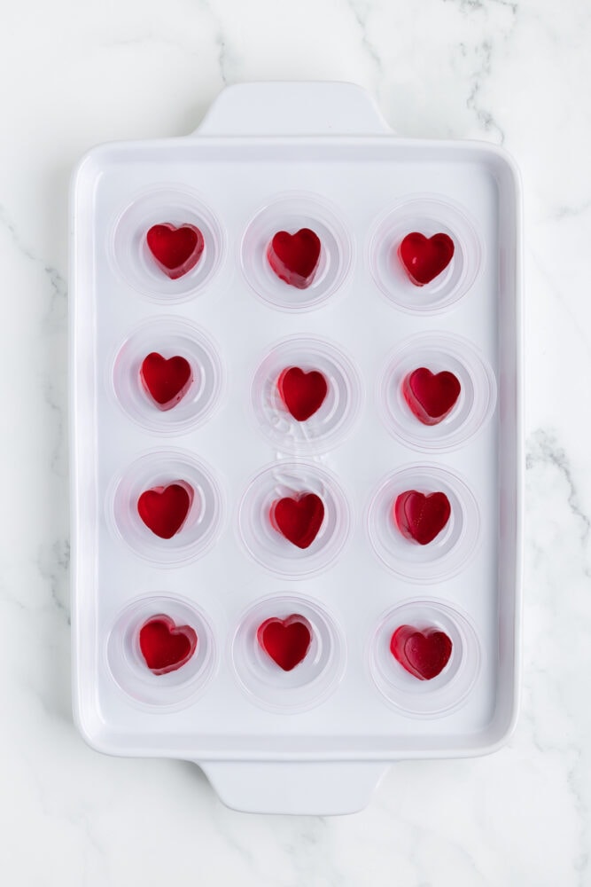 red jello hearts on a tray